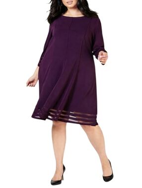 Jessica Howard Plum Fit & Flare Dress Mesh Trim Size 24W